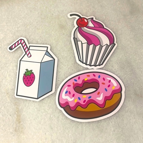 Stickers Foodies doughnut ice cupcake strawberry milk vinyl sticker New Set of 3 - Picture 1 of 6